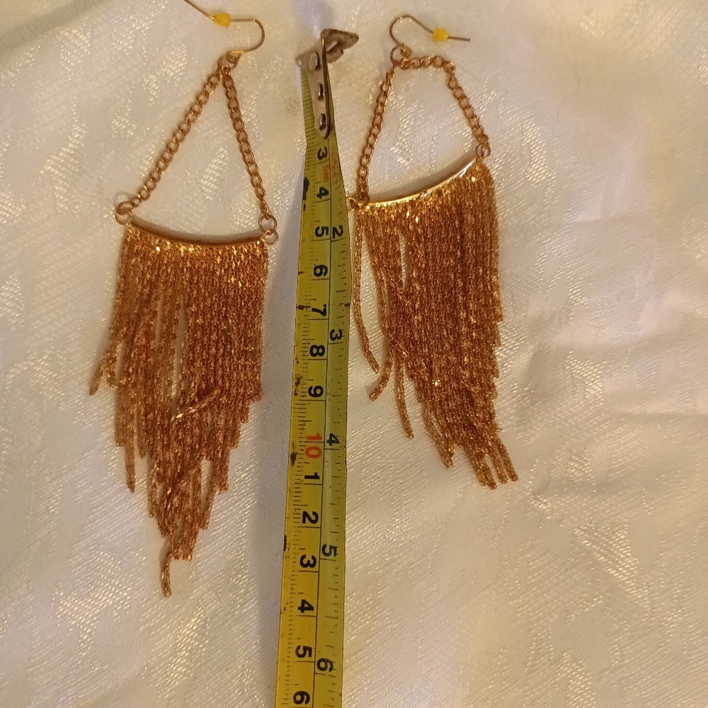 Triangular Drop Dangle Earrings Gold Tone. Vintag… - image 3